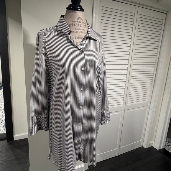 Navy and White Stripe Button Down Blouse - Picture 1 of 4